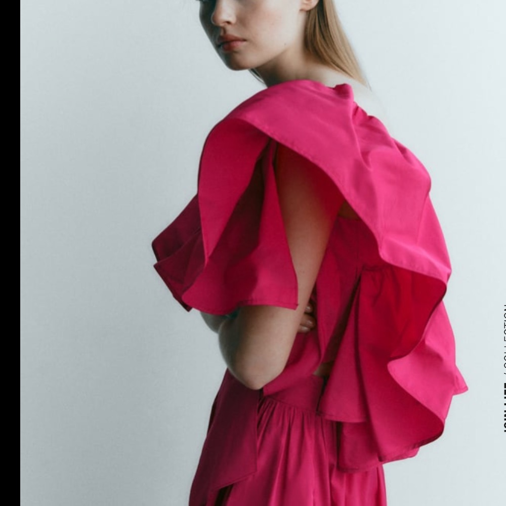 Zara raised rose ruffled asymmetric voluminous top - Picture 7 of 16